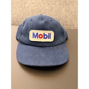Mobil Hat Mens Vintage Gas Oil Logo Patch WearGuard Strapback Adjustable Blue